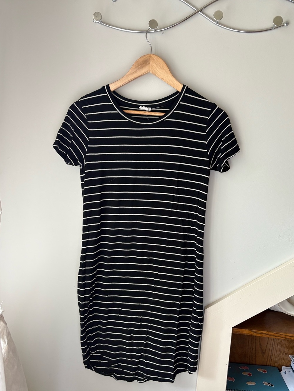 Black and White Striped Short Sleeve Dress